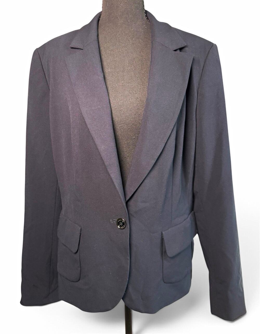 Calvin Klein Black Single Button Blazer Suit Jacket Womens 16 Stretch Workwear